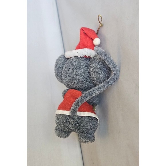 Vintage Sydney Morgan Flocked Ornament Mouse Santa Hat Present 4" - Picture 10 of 10